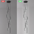 Modern Adjustable Height Pendant Light Fixture Black 252W LED Pendant Lights 12 Rings Rectangular Chandelier Staircase Large Chandelier Lobby Living Room Foyer High Ceiling Chandeliers