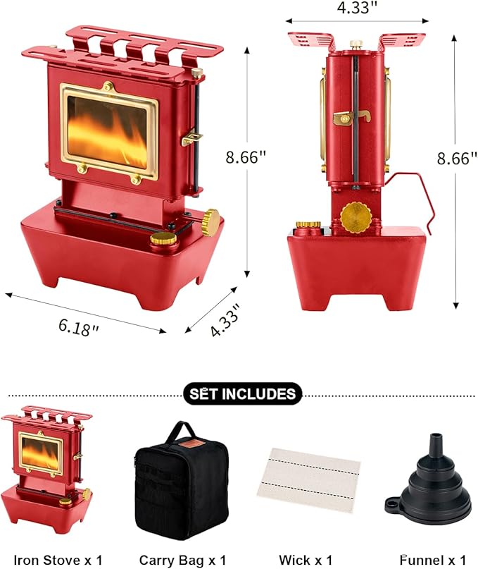 Camping Oil Lantern，Oil Lamp with Cooker Stove，Fuel Lamp for Outdoor，Portable Oil Lamp，Portable and Convenient for Heating and Cooking (Red)