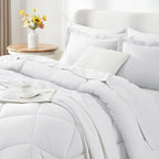CozyLux King Size Comforter Set White - 7 Pieces Bed in a Bag King, Luxury Soft Bed Set for All Seasons, Bedding Set with Down Alternative Comforter, Sheets, Pillowcases & Shams