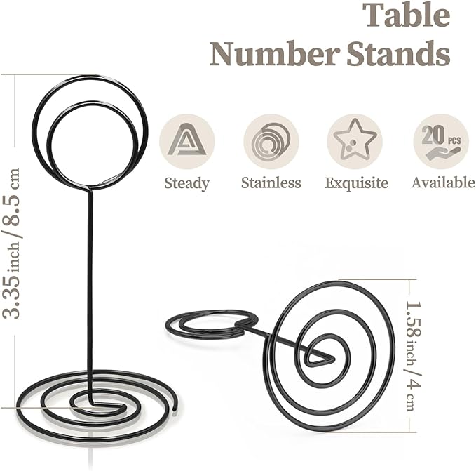 Table Number Holders 20Packs - 3.35 Inch Table Number Stands Place Card Holder for Wedding Party Graduation Reception Restaurant Home Photo Picture Office Memo (Black, 3.35")