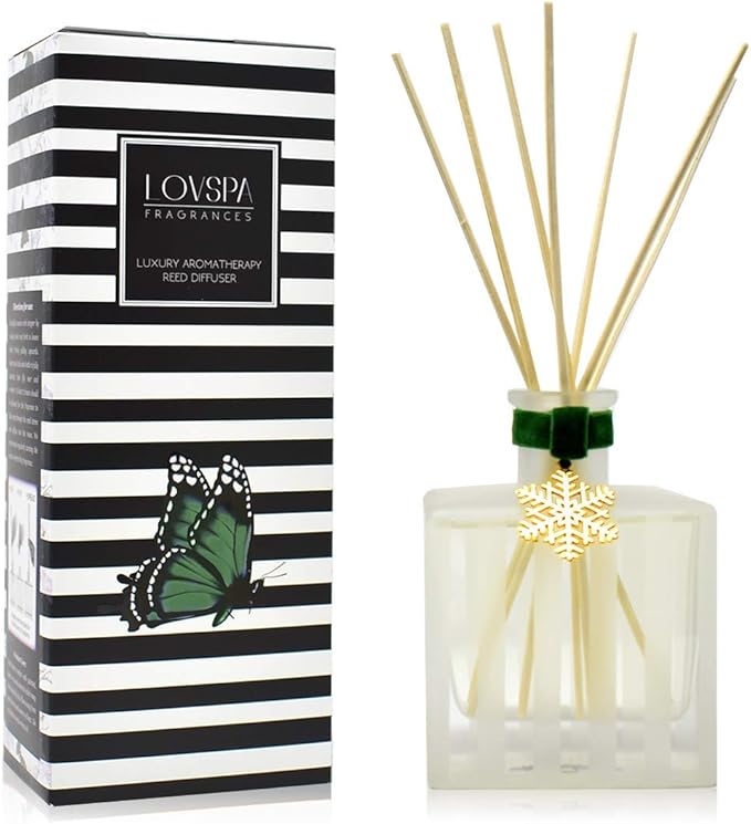 LOVSPA Reed Diffuser Set, Snow Pine Scented Oil Diffuser with Sticks, Home Fragrance Accessories for Bathroom Shelf Decor, Aroma Diffusers for Home or Office Desk, USA Made