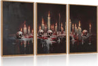 Aurlan Gothic Bloody Skull and Candles Framed Wall Art(16"x24"), 3PCS Horror Dark Academia Halloween Skeleton Canvas Artwork, Modern Goth Spooky Creepy Ghost Decor for Home Office Bedroom