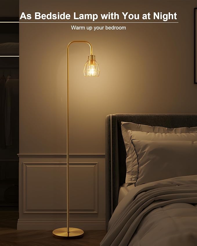 Oneach 63.75" Gold Floor Lamp for Living Room, Industrial Floor Lamp with 4W LED Bulb, Standing Lamp with Footswitch, Modern Floor Lamp for Bedroom Pole Lamp for Office Study Room Hotel