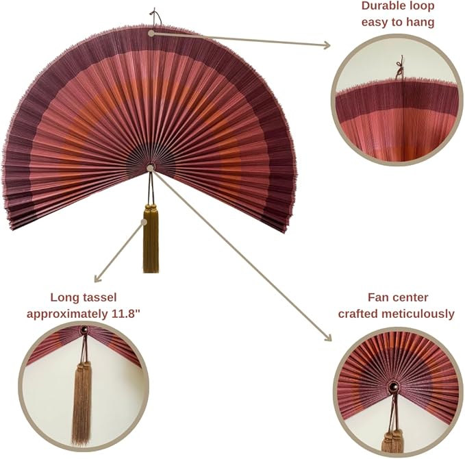 Fan Wall Decor,Japanese Wall Fan Decor,Large Bamboo Fan Wall Art For Boho Hanging Headboard,Decorative Folding Fan For Over Bed Decorations,Large Wall Dcor (Terracotta, 40inch)