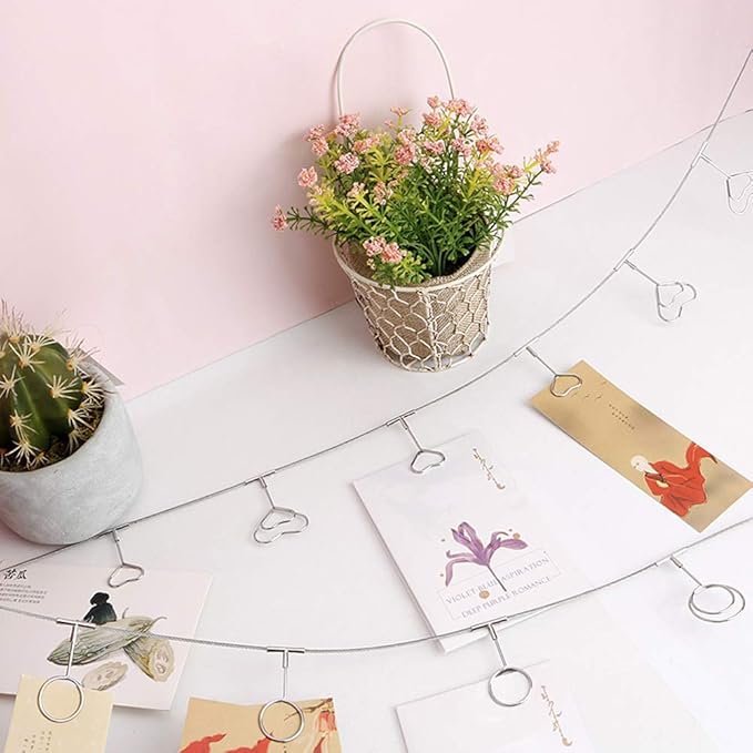 TFu Wall Hanging Photo Display, DIY Picture Photo Frame String with 12 Clips for Hanging Photos Notes and Artworks (Round Shape Clip)