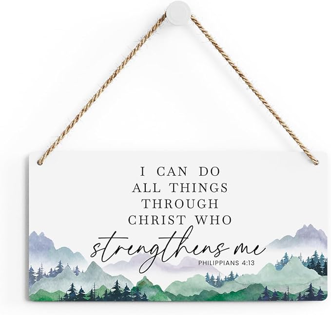SENJIAN Christian Decor Bible Verse Wall Decor, I Can Do All Things Through Christ, Modern Farmhouse Sign Scripture Printed Wood Sign Wall Art Religious Decoration for Home Office Bathroom Bedroom