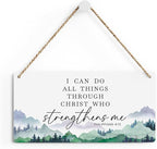 SENJIAN Christian Decor Bible Verse Wall Decor, I Can Do All Things Through Christ, Modern Farmhouse Sign Scripture Printed Wood Sign Wall Art Religious Decoration for Home Office Bathroom Bedroom