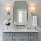 ANDY STAR Brushed Nickel Bathroom Mirror, Large 24x36’’ Brushed Nickel Metal Framed Oblong Wall Mirror, Modern Nickel Oval Vanity Mirror