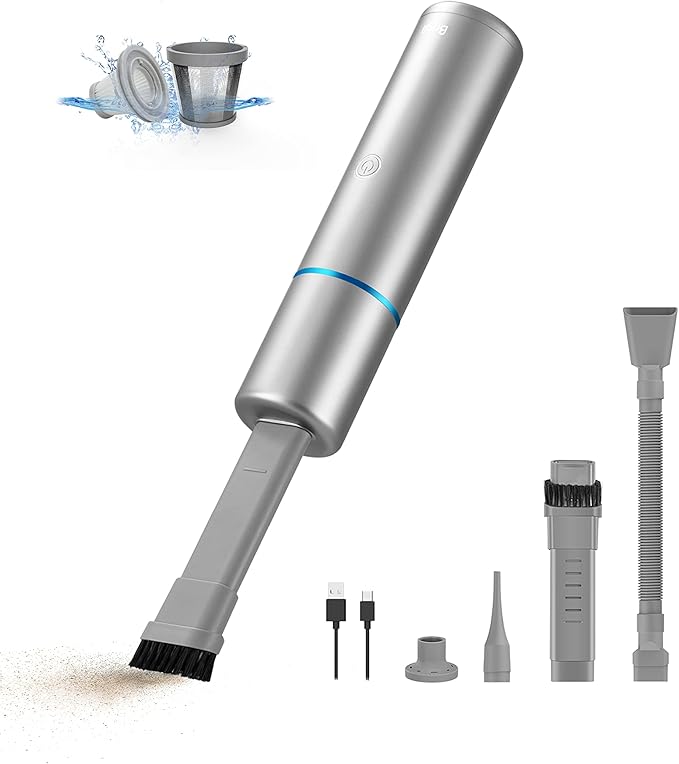 Brigii Crevice Vacuum, Handheld Vacuum & Air Duster & Hand Pump 3 in 1, Cordless Mini Vacuum, 3 Kinds of Crevice Nozzles, Lightweight 1lbs,USB Rechargeable-M2