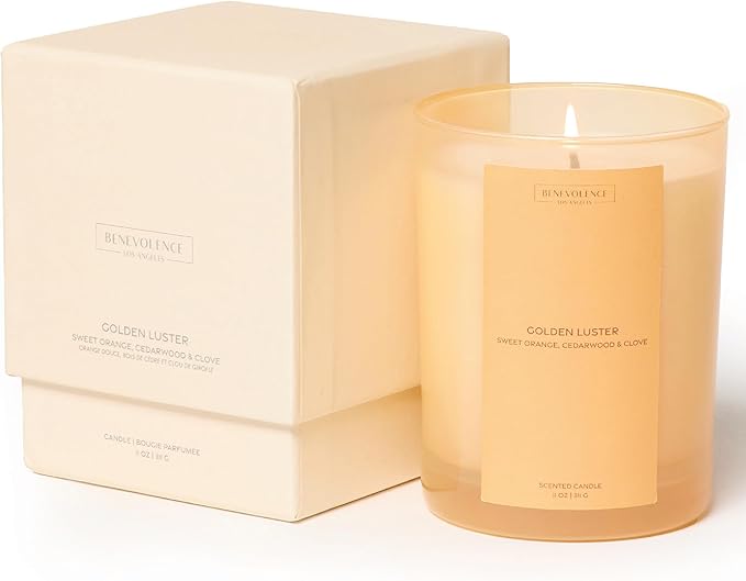 Orange, Cedarwood & Clove Scented Candle | Benevolence LA Sun-Kissed Collection | 11oz, 60 Hour Burn | Natural Soy Wax, Cotton Wick | Fall Scented Candles for Home, Bedroom, Bathroom – Golden Luster