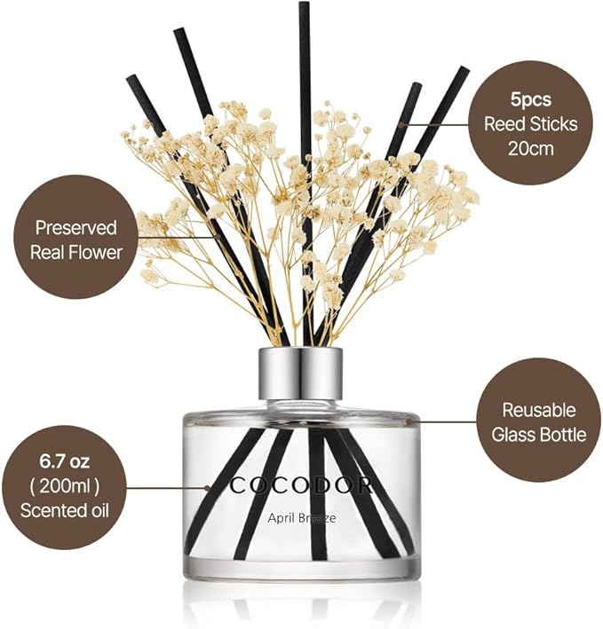 COCODOR Flower Reed Diffuser Set / 6.7oz / La Tulip Garden/Scent Diffuser with Sticks Home Fragrance Reed Diffuser for Bathroom Shelf Decor
