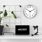 AKCISOT Atomic 12 Inch Wall Clock Analog Clocks for Indoor Kitchen, Battery Operated Clock for Bedroom Office Classroom Living Room(Silver)