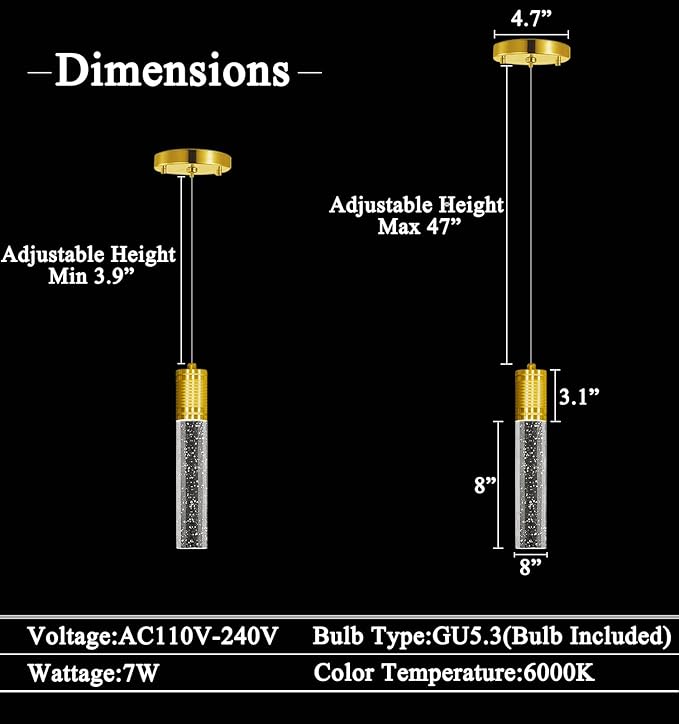 Linear Chandeliers LED Pendant Lights for Kitchen Island Fixtures Bubble Crystal Chandeliers 6000K Daylight LED Bulbs Mini Pendant Lighting for Island Modern Pendant Light Fixtures
