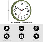 Wall Clock Modern 8 Inch Battery Operated Silent Non Ticking Small Analog Clock Decorative for Bedroom Kitchen Bathroom Office Home (Olive Green)