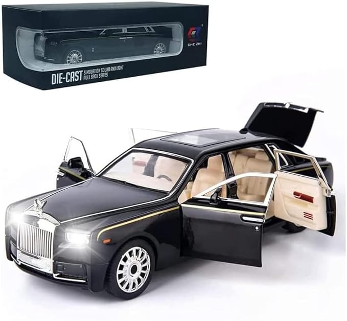 EROCK Exquisite car Model 1/24 Rolls-Royce Phantom Model Car,Zinc Alloy Pull Back Toy car with Sound and Light for Kids Boy Girl Gift. (Black)