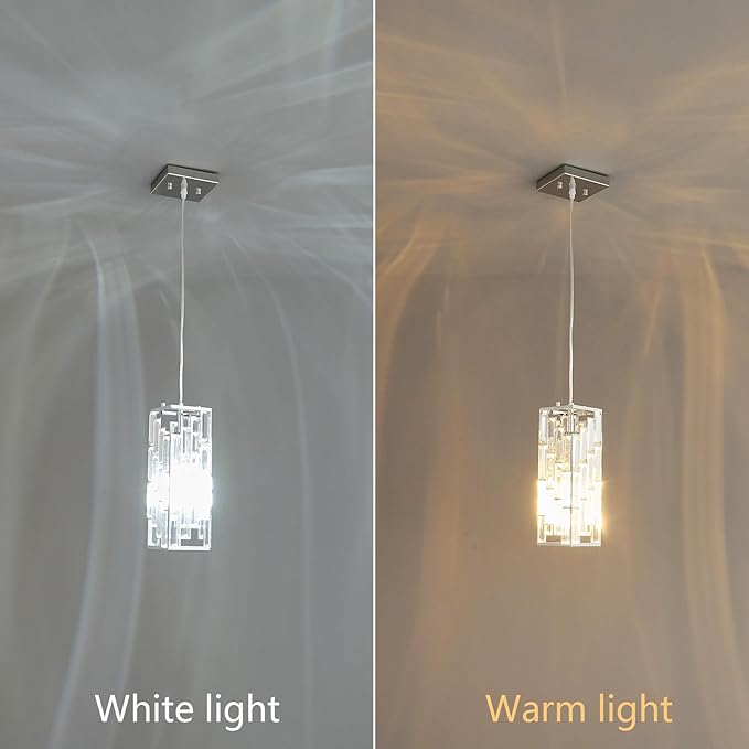 Chrome Pendant Lighting Modern Pendant Light, Mini Crystal Chandeliers,Adjustable Pendant Light Fixture for Kitchen Island Dinning Room Bedroom (2 Pack)