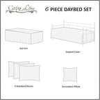 Cozy Line Home Fashions 6 Piece Daybed Cover Set, Solid White Chic Medallion Trendy Damask Quilting All Season Luxury Bedding with Bedskirt, Matching Shams, Decorative Pillow