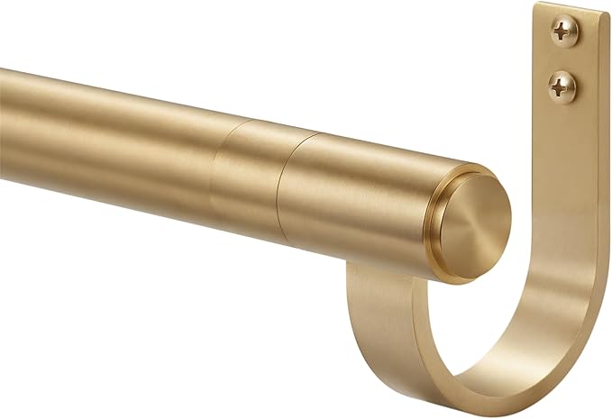 Curtain Rods for 28-130” Windows, Splicing Construction, 1” Adjustable Drapery Rod with Aluminum Alloy Brackets and Finials for Window, Sliding Door, Patio, Living Room Decoration, Brushed Gold