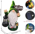 Solar Gnome Outdoor Garden Fall with Solar Lantern - 11’’Halloween Autumn Welcome Gnomes Decorations for Yard Patio (Green & White)