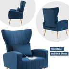 X-VOLSPORT Velvet Accent Chairs Set of 2, Mid Century Modern High Back Living Room Chair with Waist Pillow, Upholstered Arm Chair with Metal Gold Legs for Bedroom, Club, Dark Blue