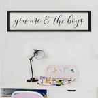 ZZJJHYWGQ You Me & The Boys Sign 32"×8" Playroom Kids Wall Decor Modren Nursery Baby Boy Home Wood Framed Living Room Horizontal Wall Art (Black)