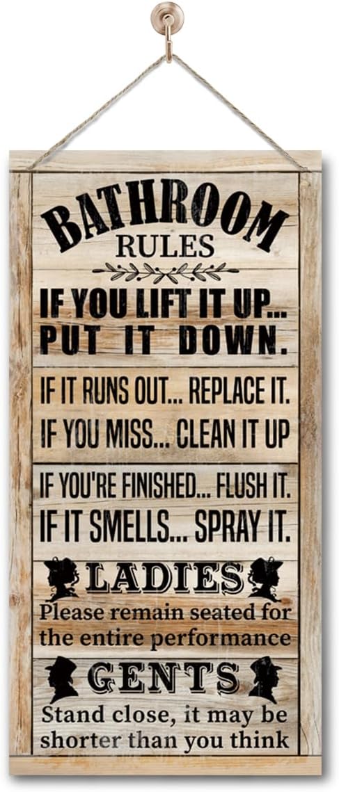 Rustic & Funny Bathroom Signs - Western & Farmhouse Bathroom Rules Wall Decor E1