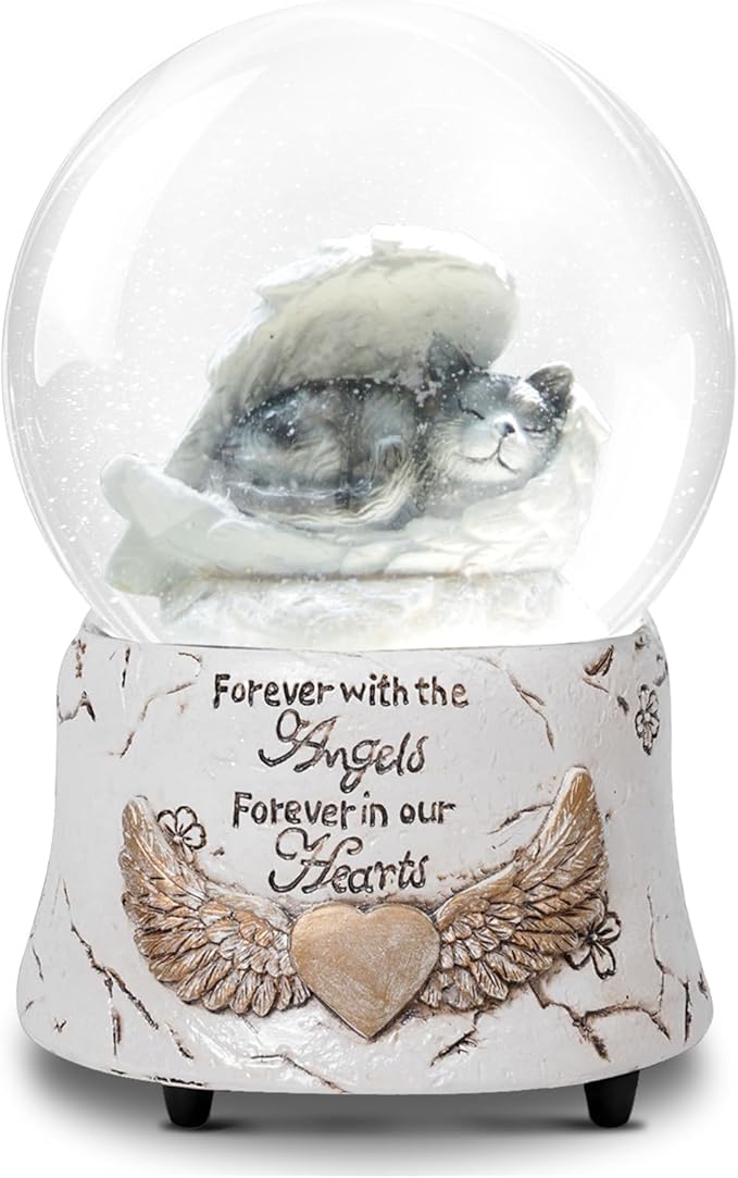 Angel Cat Music Snow Globe Pet Memorial Gifts, Cat Pass Away GIF, Sympathy Gift for Loss of Pet, Cat Lover Gift idea