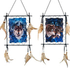 Remorelt Wolf Eagle Bear Dream Catcher Bedroom Wall Decor, Christmas Home Decoration, Room Accessory, White Moon Feather Decoration - Unique Home Craft Wall Pendant (DC06 Frame Set 2)