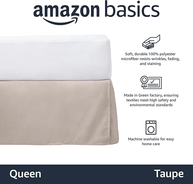Amazon Basics Lightweight Pleated Bed Skirt, Queen, Taupe, Solid
