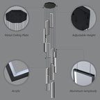 Modern Adjustable Height Pendant Light Fixture Black 252W LED Pendant Lights 12 Rings Rectangular Chandelier Staircase Large Chandelier Lobby Living Room Foyer High Ceiling Chandeliers