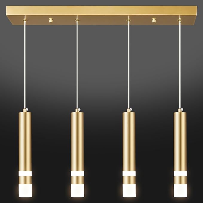 4-Light Dining Room Modern Pendant Light Kitchen Fixture Dimmable LED Gold Pendant Lighting fo Kitchen Island Study Pendant Lights
