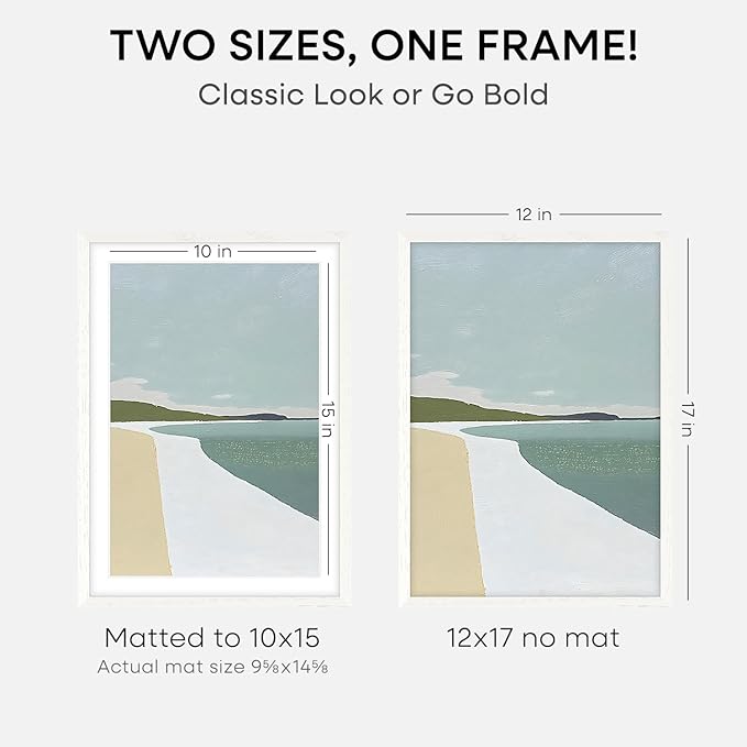 Homeforia 12x17 White Picture Frame, High End Oak 12x17 White Wooden Poster Frames with Mat 10x15 for Print, 12 x 17 Wood Frame Matted to 10 x 15 Photo, 17x12 Frame, Tempered Glass, Wall Kit, Set of 1