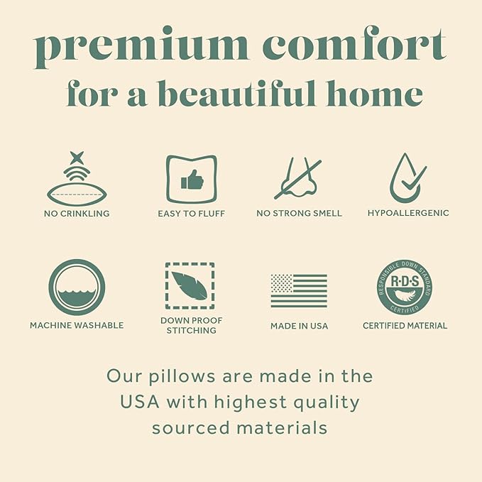 ComfyDown 50/50 Down Feather Blend ComfyDream Bed Pillow for Sleeping, Egyptian Cotton Cover, Made in USA, Queen Size (King)