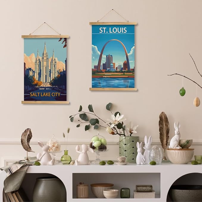 WREVERW Vintage Salt Lake City Poster Canvas Print with Wooden Hanger Frame, Featuring the Historic Salt Lake Temple, Wall Art for Home and Office Decor, 16x23 inches