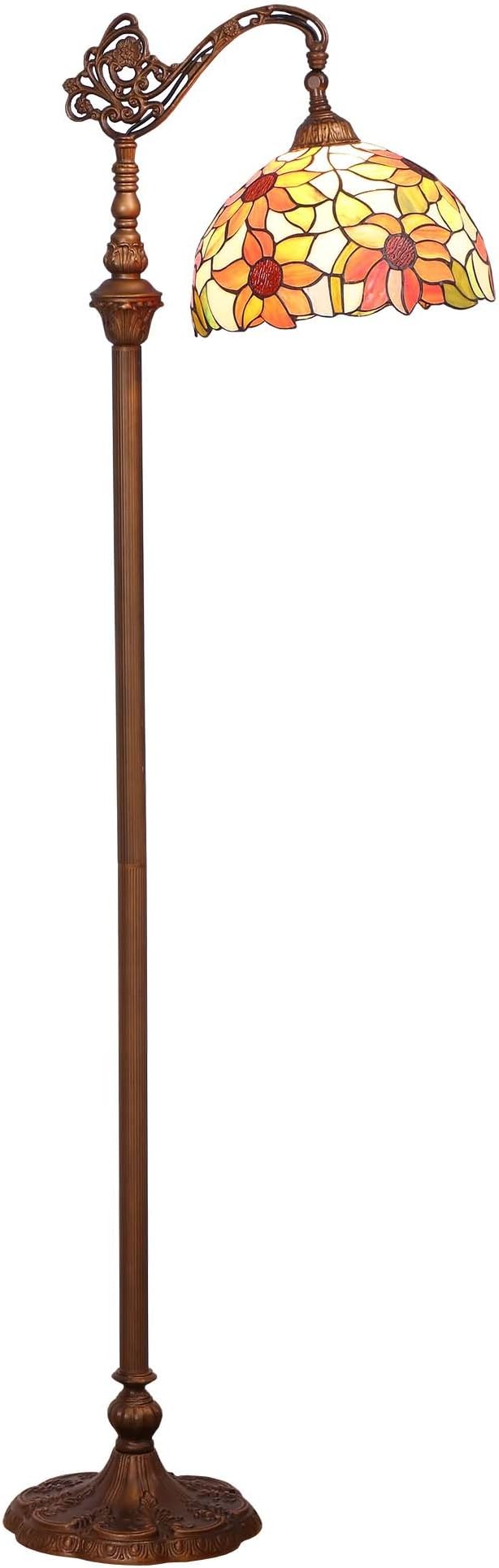 Bieye L10515 Orange Sunflower Tiffany Style Stained Glass Reading Floor Lamp with 12 inch Wide Shade, Light Direction is Adjustable, 65 inch Tall