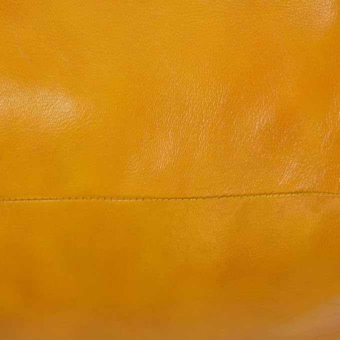 PF12 Square Goat Leather Handmade Eco-Friendly Mustard Pouf - 18" x 18" x 18", Plain Solid, Recycled Foam with Fibre Fill Stuffed