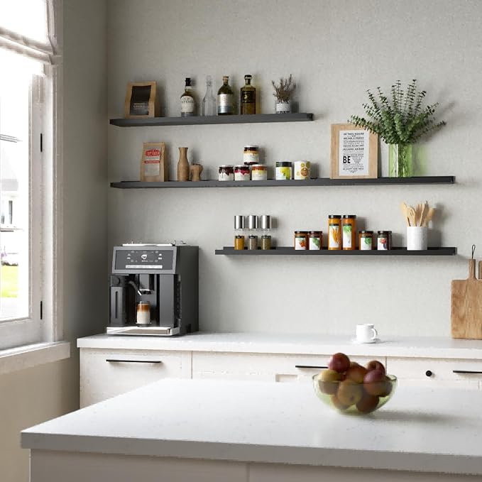 55.1 Inches Long Floating Shelves Wall Mounted, 2 Set Modern Wall Shelf for Bedroom, Nursery Book Shelf with Lip, Picture Ledge Shelf for Wall Decor Living Room Bathroom Kitchen - Black