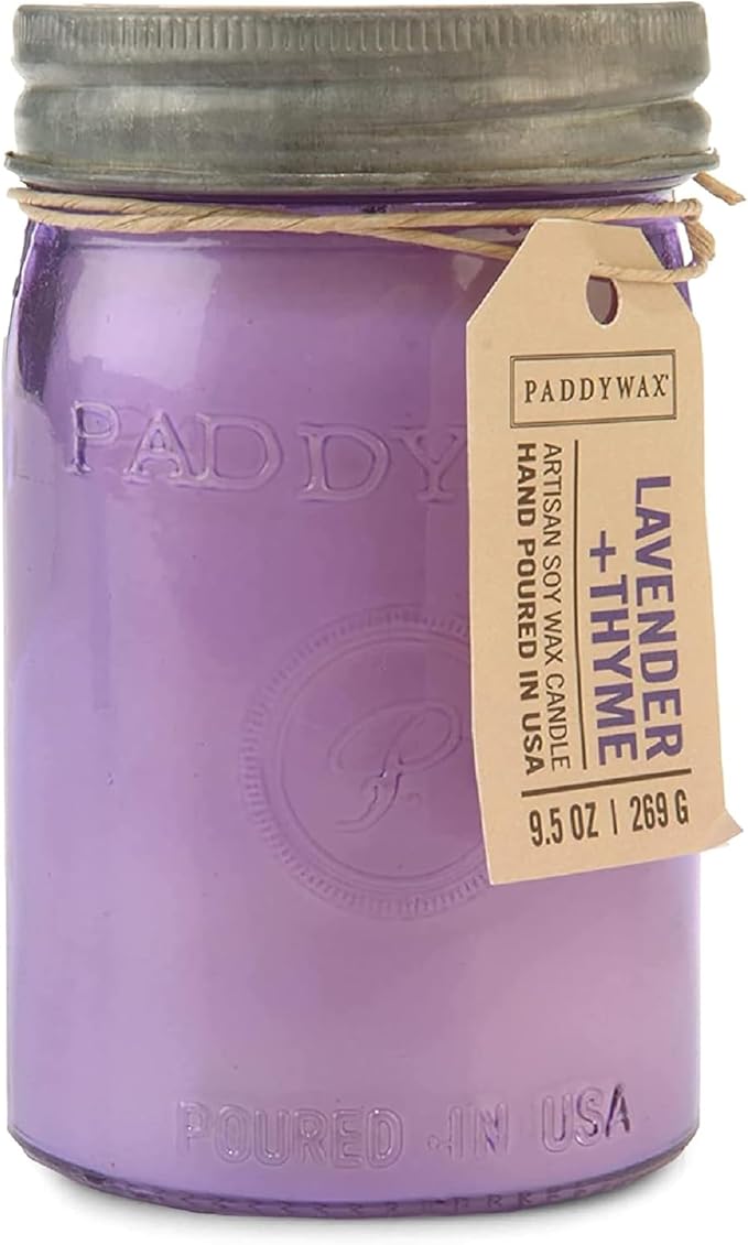Paddywax Scented Candles Relish Collection Soy Wax Artisan Candle in Glass Jar with Lid, 9.5-Ounce, Lavender + Thyme