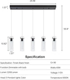 Black Pendant Light, 5-Light Pendant Lighting for Kitchen Island, Pendant Lights Kitchen Island for Dining Room, Living Room, Corridor, Cafe bar, Club, Restaurant