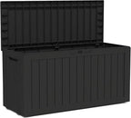 90 Gallon Lockable Resin Deck Box with Wheels, Waterproof & UV-Resistant Outdoor Storage Box for Outdoor Cushion Storage, Garden Tools & Pool Accessories Storage, Black