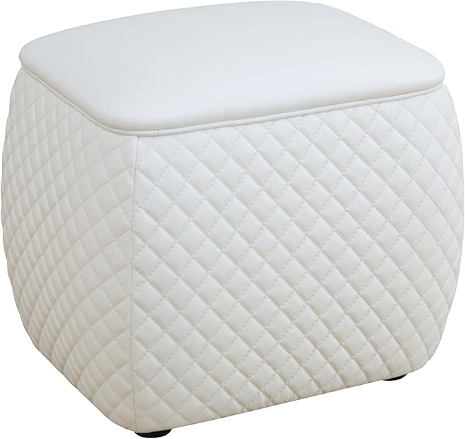Ottoman Rectangular Storage Ottoman Bench, Faux Leather Footrest, Stool Footstool for Living Room, Bedroom, Entryway, White, 19.5"x15.5"x18"