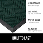 GORILLA GRIP 100% Waterproof All-Season WeatherMax Doormat US Designed Natural Rubber, Stain and Fade Resistant, Low Profile Indoor Outdoor Door Mats, Easy Clean Patio Mat, 23x35, Green Diamond