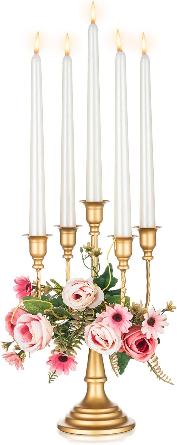 NUPTIO Candelabra Candle Holder Gold Metal Candlestick Stand, Elegant Curly Vine Candle Stick Holders Candelabra Center Piece for Wedding Event Party Dining Table Home Decor