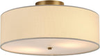 Globe Electric 60998 2-Light Flush Mount Ceiling Light, Matte Brass, White Linen Shade, Kitchen, Lights, Bathroom, Home Essentials, Bedroom, Closet Light, Lighting Fixtures, Dining Room
