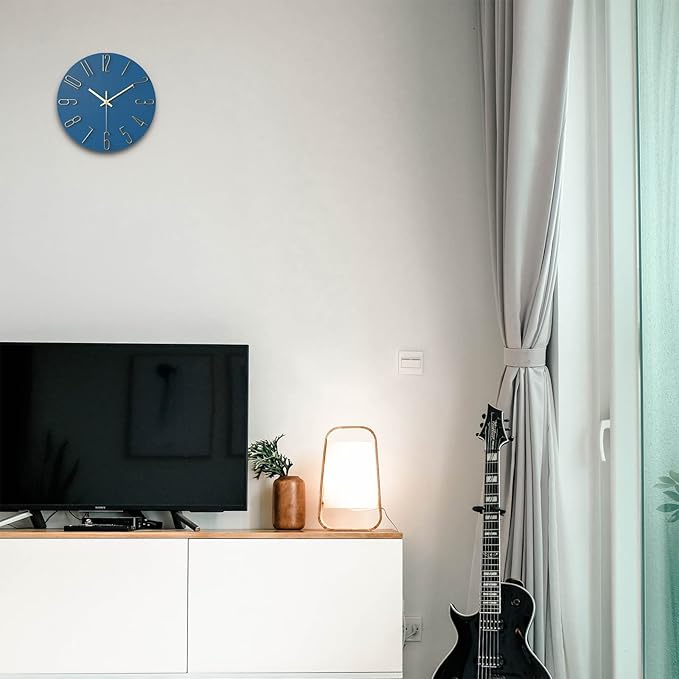 Wall Clock, Silent Clock, Wall Clocks Battery Operated， 12 inch Modern Wall Clock, Suitable for Offices, Living Rooms, Kitchens, Homes, Schools (Blue)
