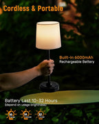 Cordless Led Table lamp,6000mAh Battery Powered Table Light,Wireless Lamps for Living Room Restaurant/Patio/Home Bar/Dining/Dinner/Bedside/Nightstand/Desk lamp-Touch Lamp-Black/Vintage