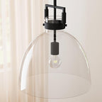 Nathan James Leigh Pendant Lighting, Black Hanging Ceiling Light with Oversized Glass Shade and Adjustable Cord, for Kitchen Island or Entryway, Matte Black/Clear, Set of 2
