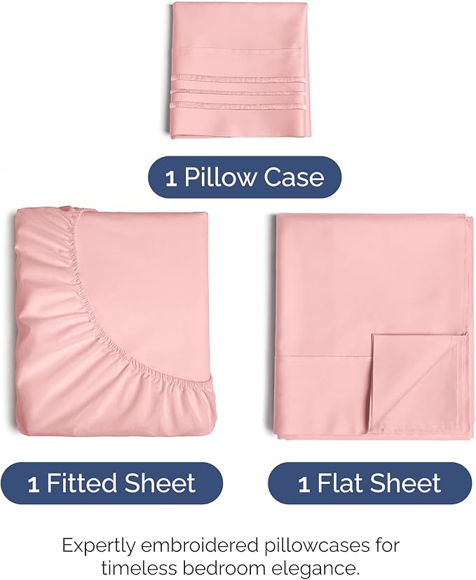 Twin XL Size 3 Piece Sheet Set - Comfy Breathable & Cooling Bed Sheets Set - Hotel Luxury Bedding for Women, Men, Kids, Teens, Boys & Girls - Deep Pockets, Soft, Wrinkle Free - Oeko-Tex - Baby Pink