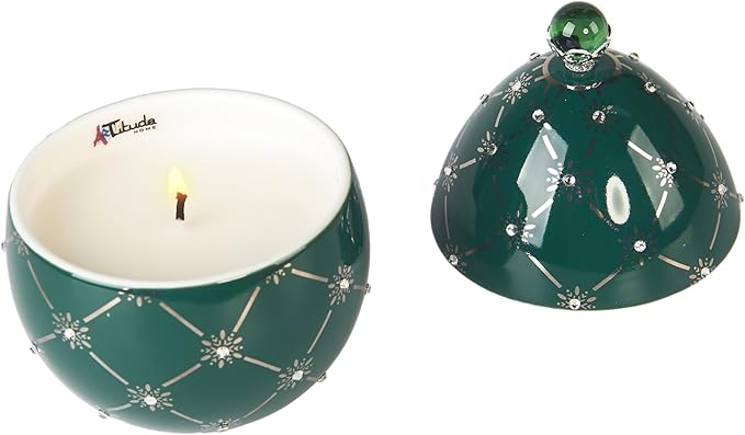 Christmas Candles | Scented Egg Candle with Pink Pepper, Sweet Chestnut and Vanilla | Elegant Christmas Decor & Gift | Warm Holiday Ambiance for Living Room |14 Cm | Green