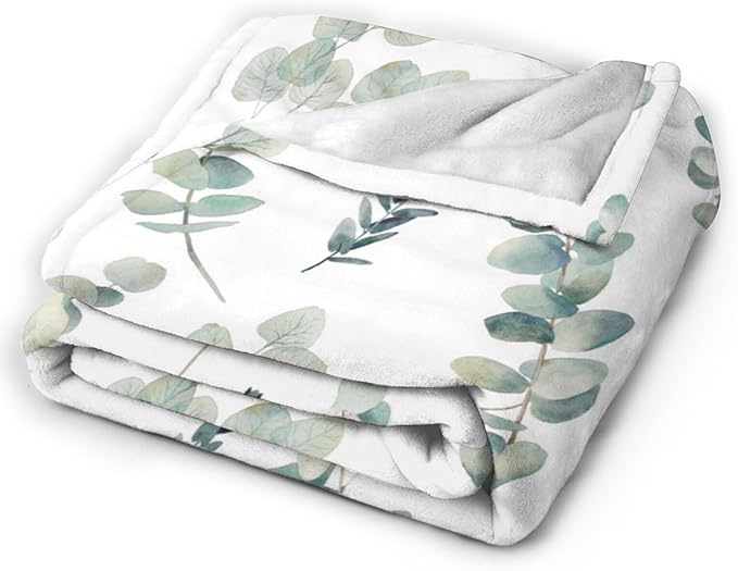 HGOD DESIGNS Watercolor Eucalyptus Flannel Fleece Bed Blanket Throw Blanket Lightweight Cozy Plush Blanket for Bedroom Living Rooms Sofa Couch 50"x60"